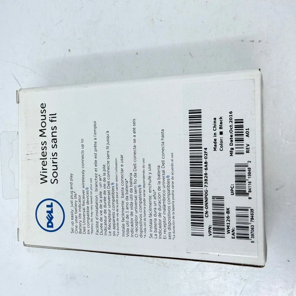 Dell WM126 Wireless Optical Mouse Black 2.4GHz USB Receiver NNP0G Laptop PC CIB